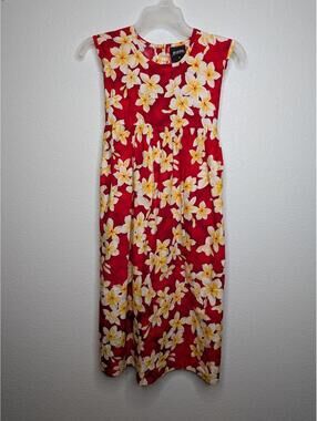 Kai-Va-Kau Hawaii Girls Maxi Dress Red Floral Hawaiian Sleeveless Size 16